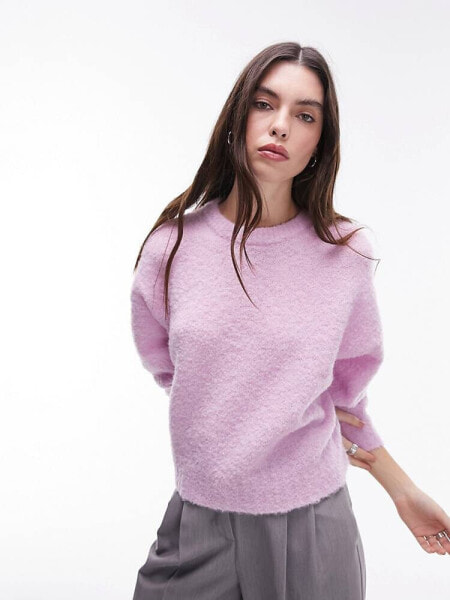 Topshop knitted boxy boucle jumper in lilac