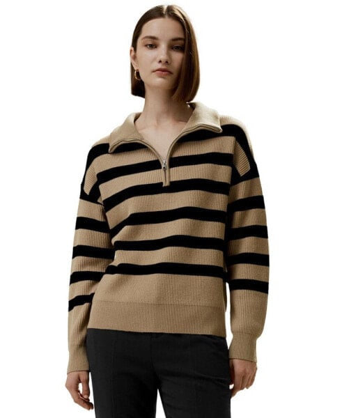Women's Collared Quarter-Zip Wool Sweater for Women