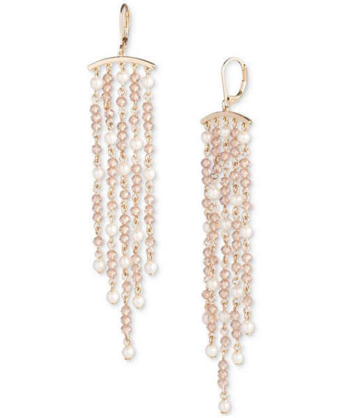 Gold-Tone Bead & Imitation Pearl Chandelier Earrings