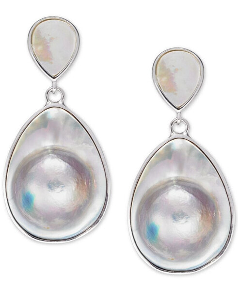 Mabé Blister Pearl (24 x 18mm, 10 x 8mm) Drop Earrings in Sterling Silver