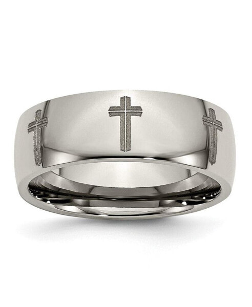 Titanium Polished Cross Laser Design Wedding Band Ring