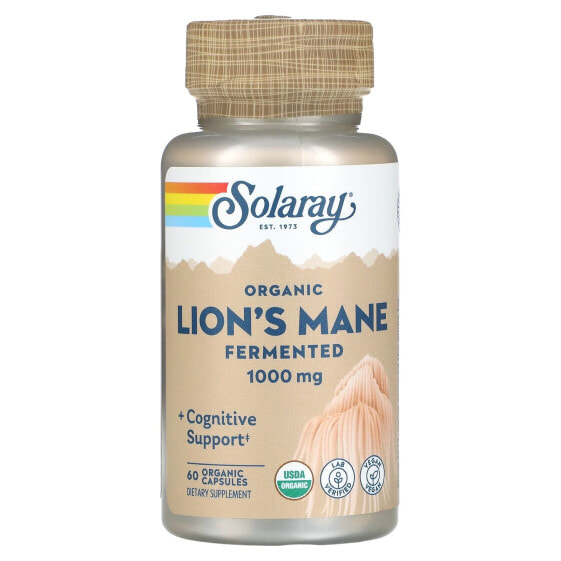 Биологически активная добавка SOLARAY Organic Fermented Lion's Mane, 1000 мг, 60 органических капсул (по 500 мг в капсуле)