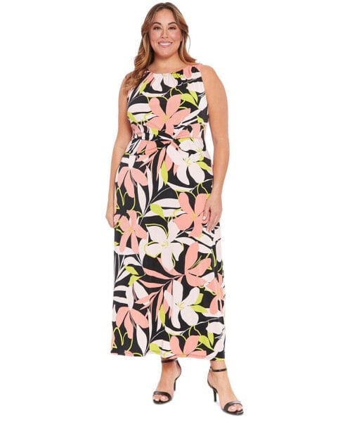 Plus Size Floral-Print Twisted-Waist Maxi Dress