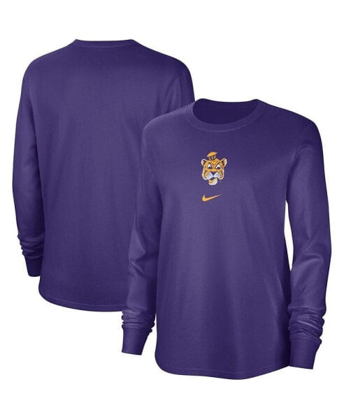 Women's Purple Distressed LSU Tigers Vintage-Like Long Sleeve T-shirt