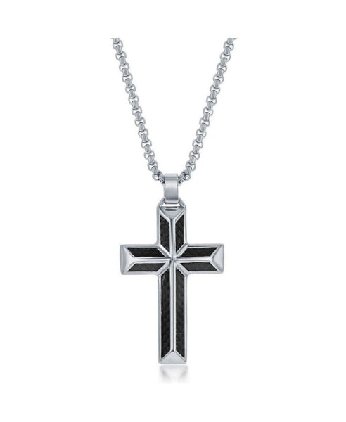 Stainless Steel Black Carbon Fiber Cross Necklace