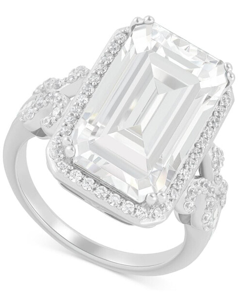 Cubic Zirconia Halo Statement Ring in Sterling Silver