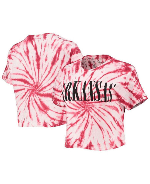 Women's Cardinal Arkansas Razorbacks Showtime Tie-Dye Crop T-shirt