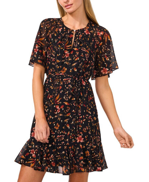 Women's Raglan Flutter-Sleeve Tie-Waist Dress