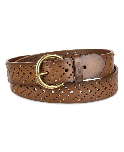Women's Studded Fully Adjustable Perforated Leather Belt