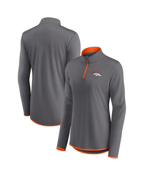 Women's Gray Denver Broncos Corner Long Sleeve 1/4 Zip Top