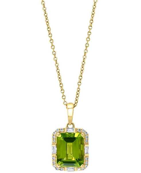EFFY® Peridot (3-1/3 ct. t.w.) & Diamond (1/6 ct. t.w.) Baguette Halo 16" Pendant Necklace in 14k Gold