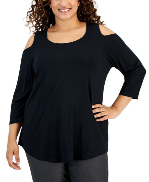 Plus Size 3/4-Sleeve Cold-Shoulder Top, Created for Macy's