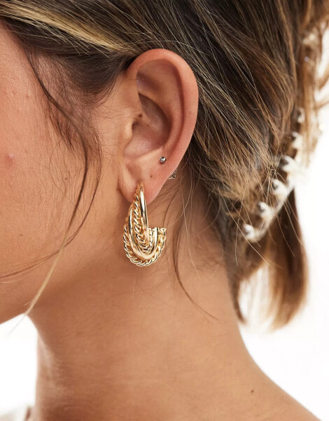 ASOS DESIGN stud earrings with textured wire detail in gold tone