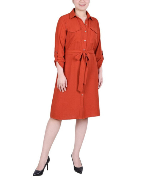 Petite Long Roll Tab Sleeve Shirtdress