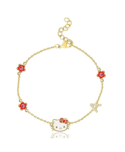 Sanrio Womens Yellow Gold Plated Letter Bracelet - Cubic Zirconia Initial Bracelet - Officially Licensed