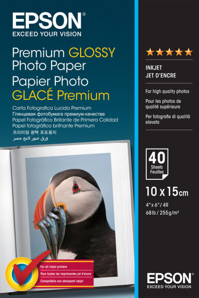 Epson Premium Glossy Photo Paper - 10x15cm - 40 Sheets - Premium-gloss - 255 g/m² - White - 40 sheets - - SureColor SC-T7200D-PS - SureColor SC-T7200D - SureColor SC-T7200-PS - SureColor SC-T7200 -... - 100 mm