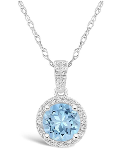 Lab Grown Spinel Aquamarine (1-2/5 ct. t.w.) and Lab Grown Sapphire (1/6 ct. t.w.) Halo Pendant Necklace in 10K White Gold