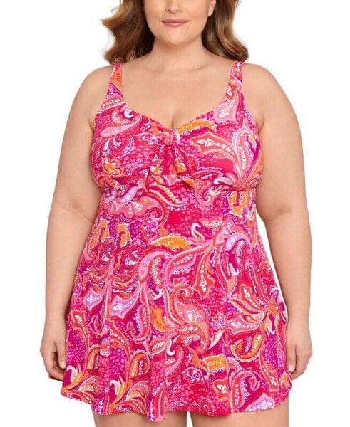 Swim Solutions Women's Plus Tummy-Control Bow-Front Swimdress Fuschia Pink, 20W