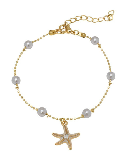 Simulated Imitation Pearls and Star Fish Charm Bracelet