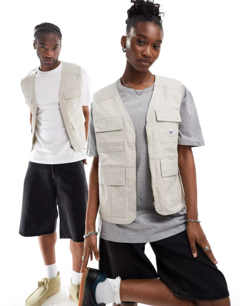 Lee unisex workwear label utility vest relaxed fit in stone