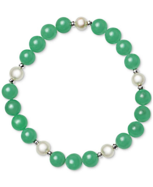 Dyed Green Jade, Cultured Freshwater Pearl (8mm) & Hematite Stretch Bracelet (Also in Lavender Jade, Red Jade, Charcoal Jade, & Ginger Jade)