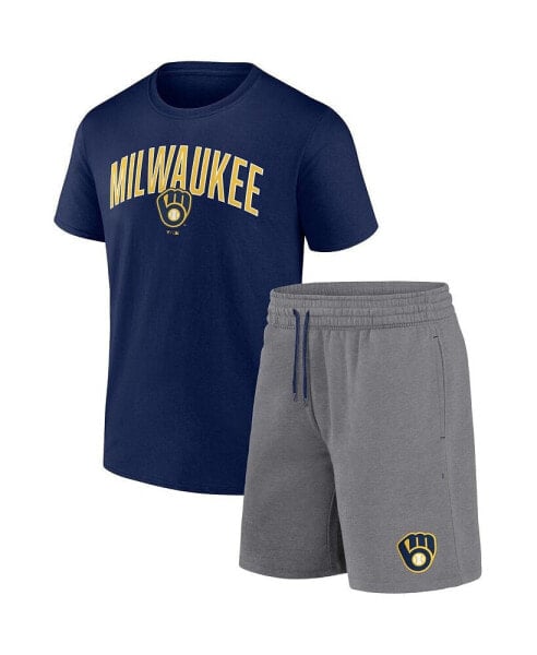 Men's Navy, Heather Gray Milwaukee Brewers Arch T-shirt and Shorts Combo Set