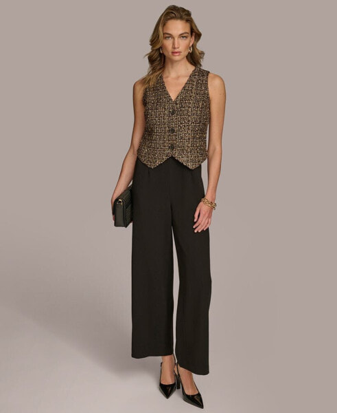 Donna Karan Women's Tweed-Bodice Wide-Leg Jumpsuit