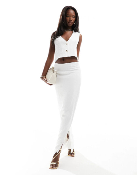 Kaiia textured column side split maxi skirt co-ord in white