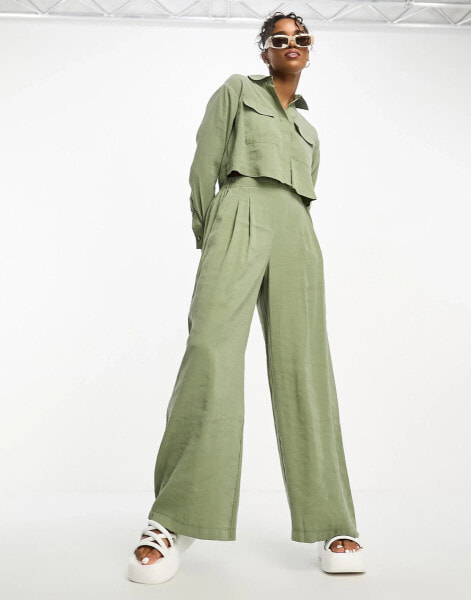 Miss Selfridge soft touch wide leg trousers co-ord in khaki