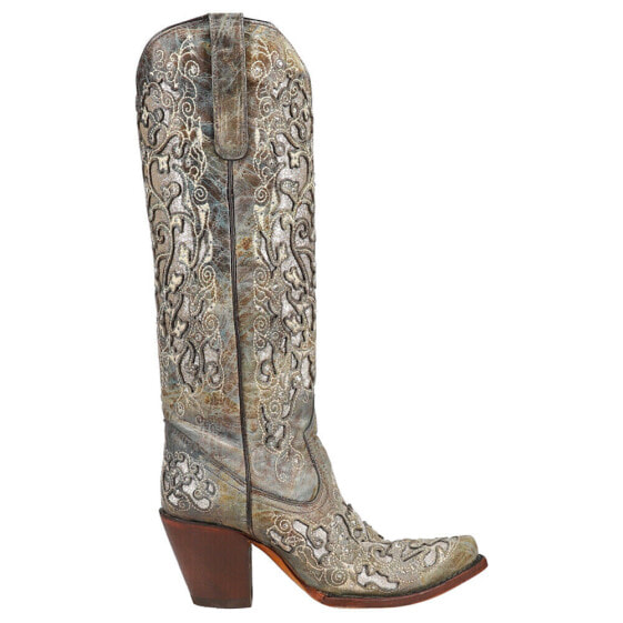Corral Boots Distressed Glitter And TooledInlay Snip Toe Cowboy Womens Green Ca