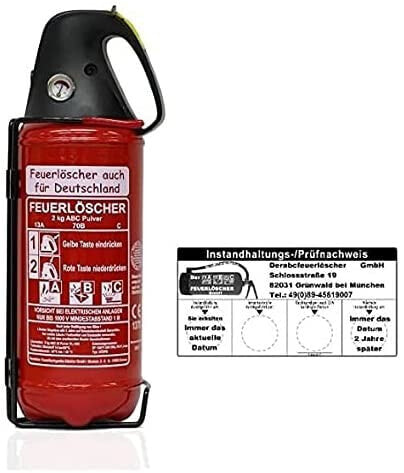 Brandengel® Fire Extinguisher 2 kg Car Powder Fire Extinguisher HGV Car DIN EN 3 Pressure Gauge Holder ABC 4LE (No Test Certificate or Inspection Tag)