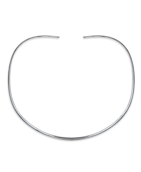 Basic Simple Thin Flat Choker Slider Open Collar Contoured Statement Necklace For Women .925 Silver Sterling Add Pendant 2MM