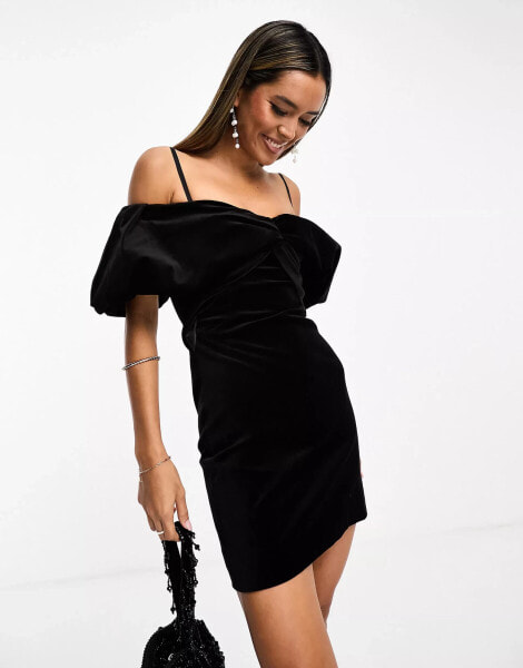 & Other Stories off-shoulder velvet mini dress in black