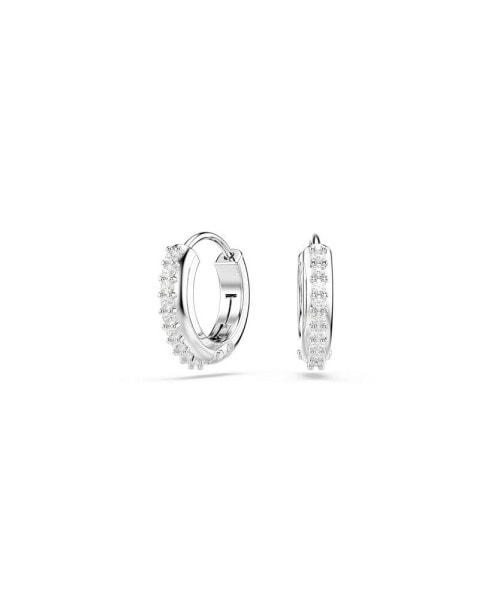 Round Cut White Rhodium Plated Matrix Hoop Earrings