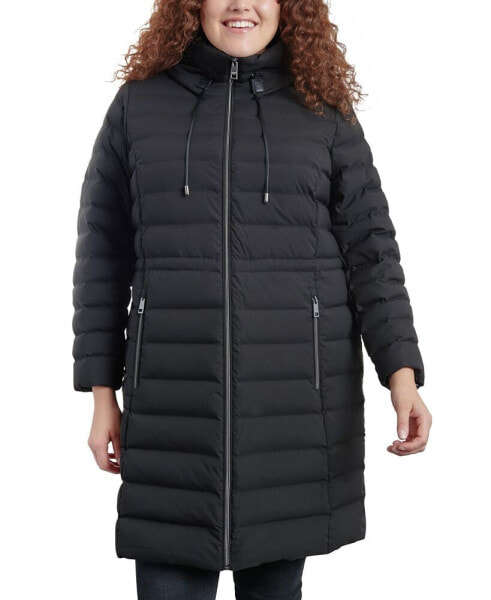 Women's Plus Size Anorak Hooded Faux-Leather-Trim Down Packable Puffer Coat, Created for Macy's