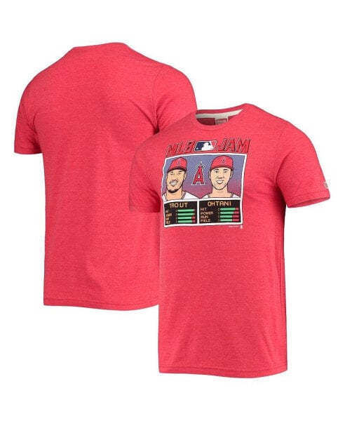 Men's Shohei Ohtani & Mike Trout Heathered Red Los Angeles Angels MLB Jam Player Tri-Blend T-shirt