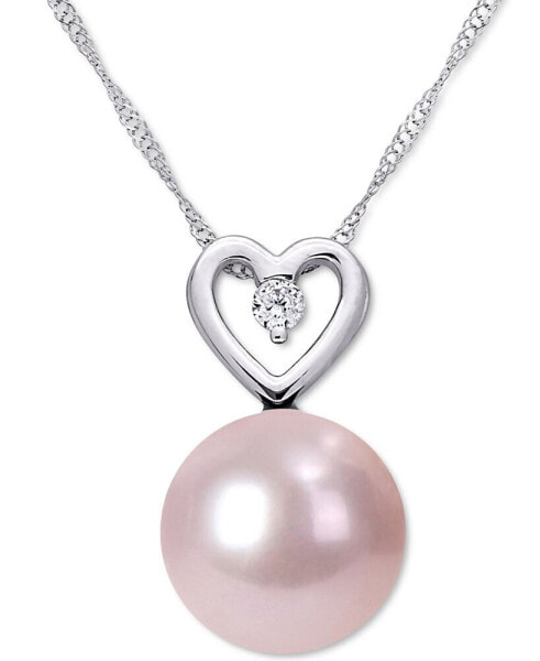 Macy's pink Cultured Freshwater Pearl (9-1/2mm) & Diamond (1/20 ct. t.w.) Heart 17" Pendant Necklace in 10k White Gold