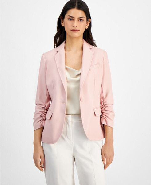 Women's 3/4-Sleeve One-Button Faux-Leather Blazer, Created for Macy's