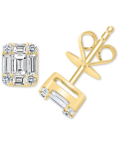 EFFY® Diamond Emerald-Shaped Baguette Cluster Stud Earrings (3/4 ct. t.w.) in 14k Gold
