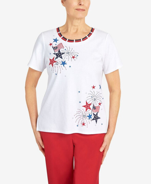 Petite Printed Double Strap Fireworks Top