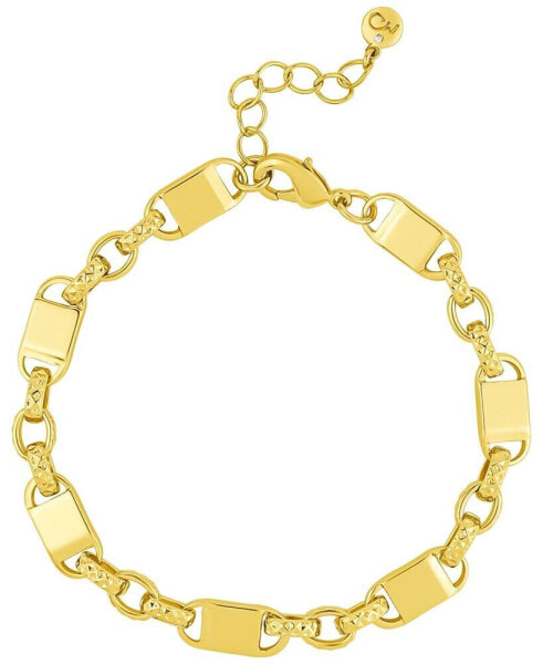 High Polished Square Link and Textured Link Chain Bracelet in 18K Gold Plated Brass