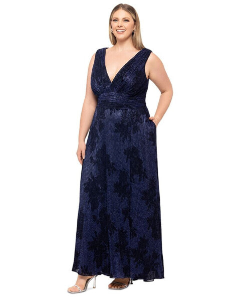 Plus Size Crinkle Sleeveless V-Neck Gown