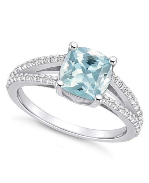 Aquamarine and Diamond Accent Ring in 14K White Gold