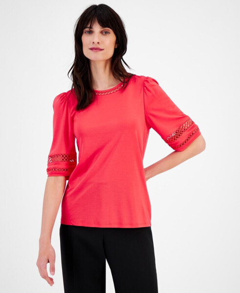 Petite Harmony Open-Trim Elbow-Sleeve Top