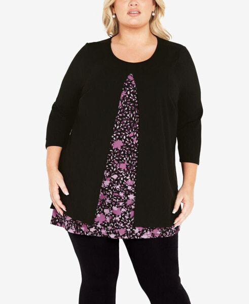 Plus Size Ally Border Round Neck Tunic Top