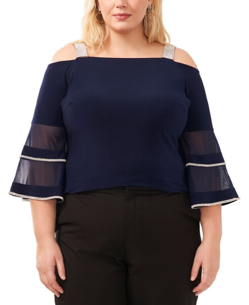 Plus Size Mesh-Inset Cold-Shoulder Top