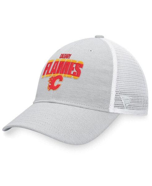 Men's Heather Gray, White Calgary Flames Team Trucker Snapback Hat