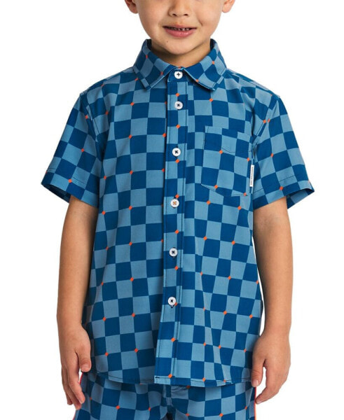 Big Boys Stretchy Checker-Print Button-Down Shirt