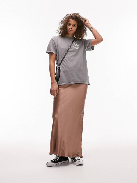 Topshop Tall satin bias maxi skirt in taupe