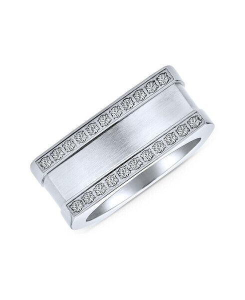 Greek Key Geometric Pave CZ Accent Cubic Zirconia Cross Mens Rectangle Signet Statement Band Ring For Men .925 Sterling Silver or Stainless Steel